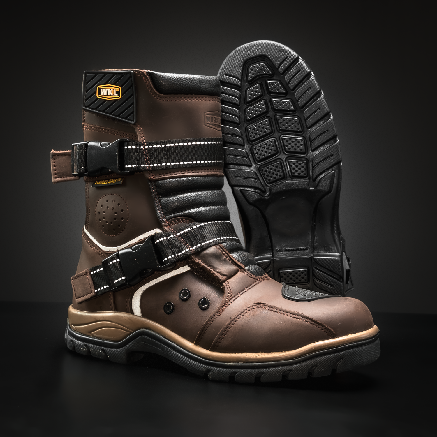WKL77411 Men’s Adventure Touring Motorcycle Boots – Dual Sport Waterproof Riding Gear – Brown/Black High Protection Design