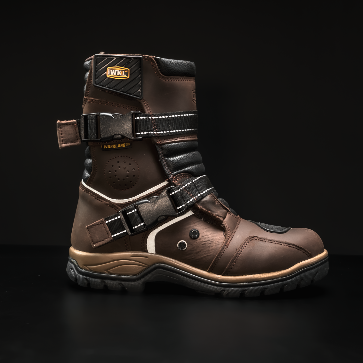 WKL77411 Men’s Adventure Touring Motorcycle Boots – Dual Sport Waterproof Riding Gear – Brown/Black High Protection Design