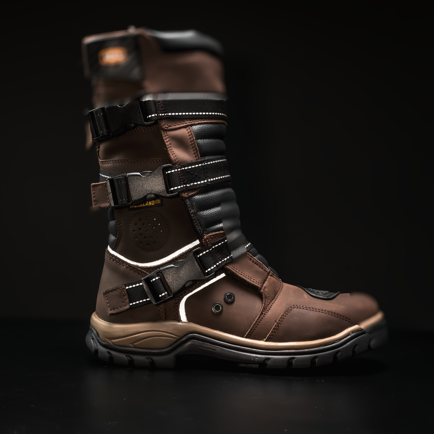 WKL 77415 ADV Motorcycle Boots – Waterproof Off-Road Dual Sport Riding Boots with Buckles – Brown Leather – Heavy-Duty Protection