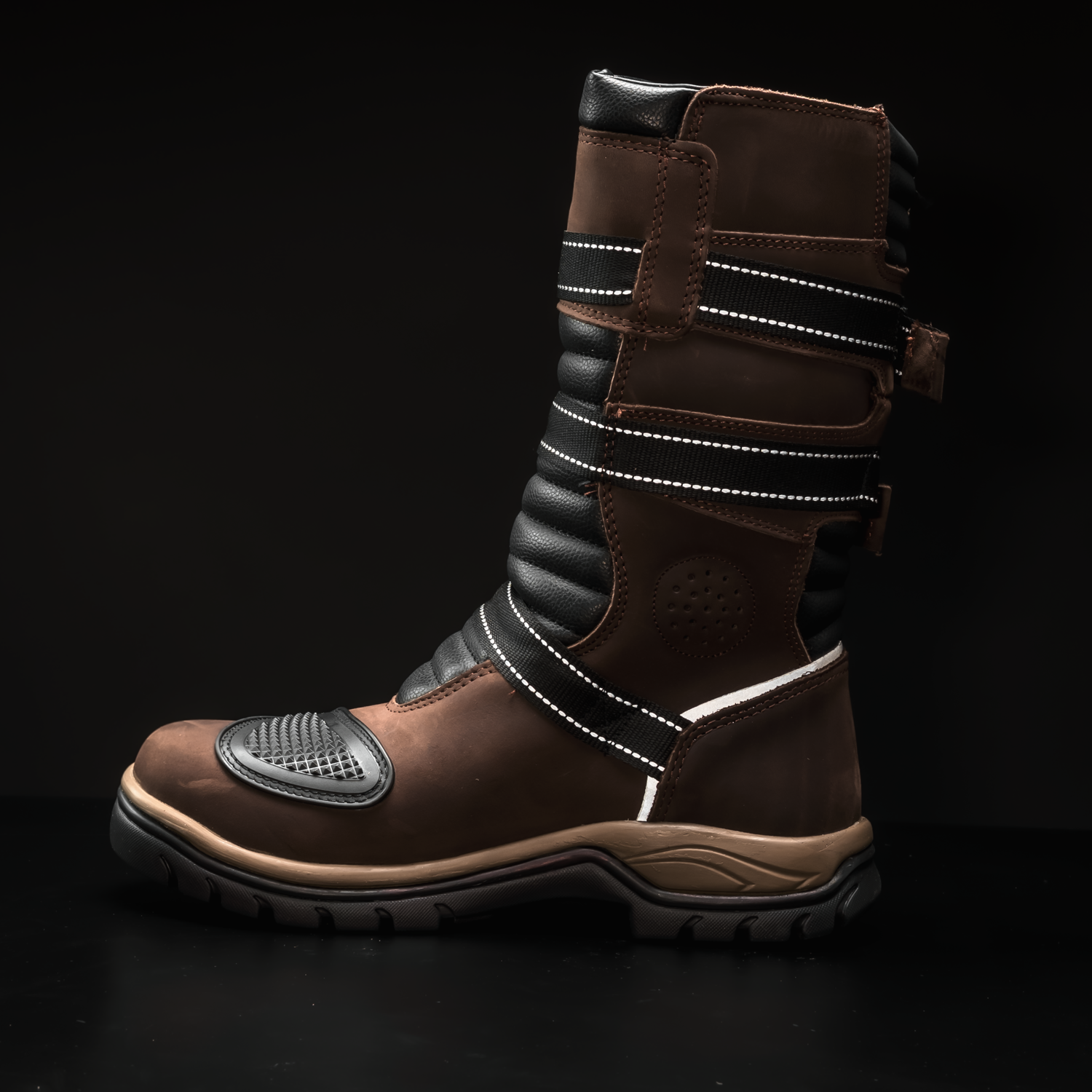 WKL 77415 ADV Motorcycle Boots – Waterproof Off-Road Dual Sport Riding Boots with Buckles – Brown Leather – Heavy-Duty Protection