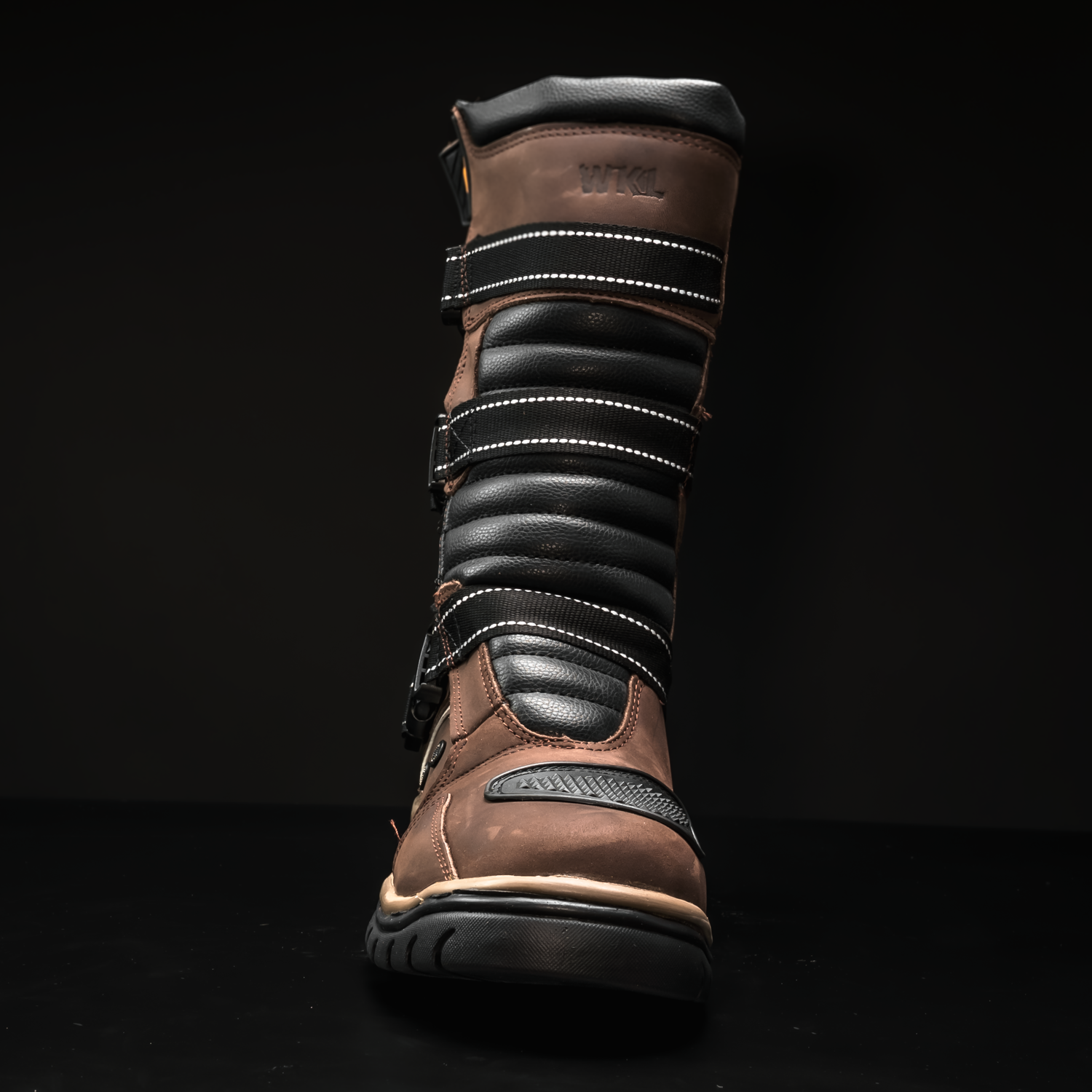 WKL 77415 ADV Motorcycle Boots – Waterproof Off-Road Dual Sport Riding Boots with Buckles – Brown Leather – Heavy-Duty Protection