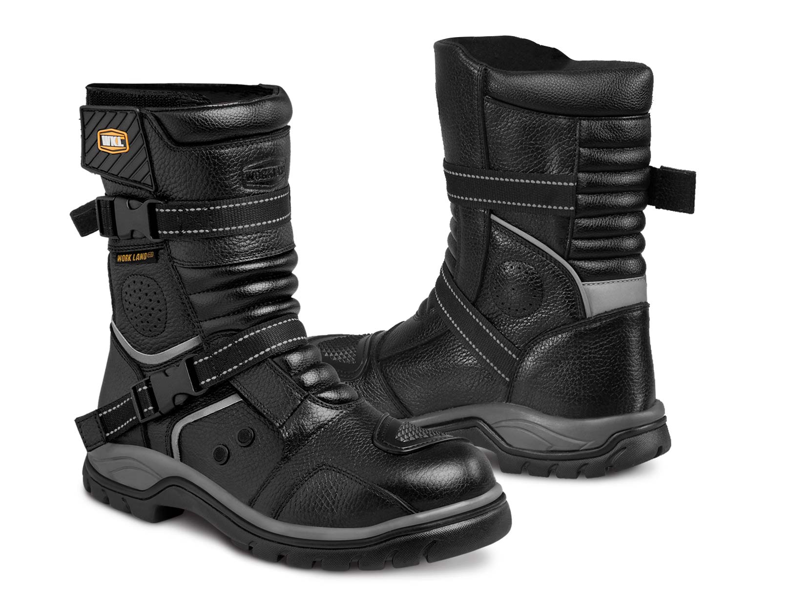 77411 Motorcycle Full Leather Boots with Protections - Rubber Sole Sli
