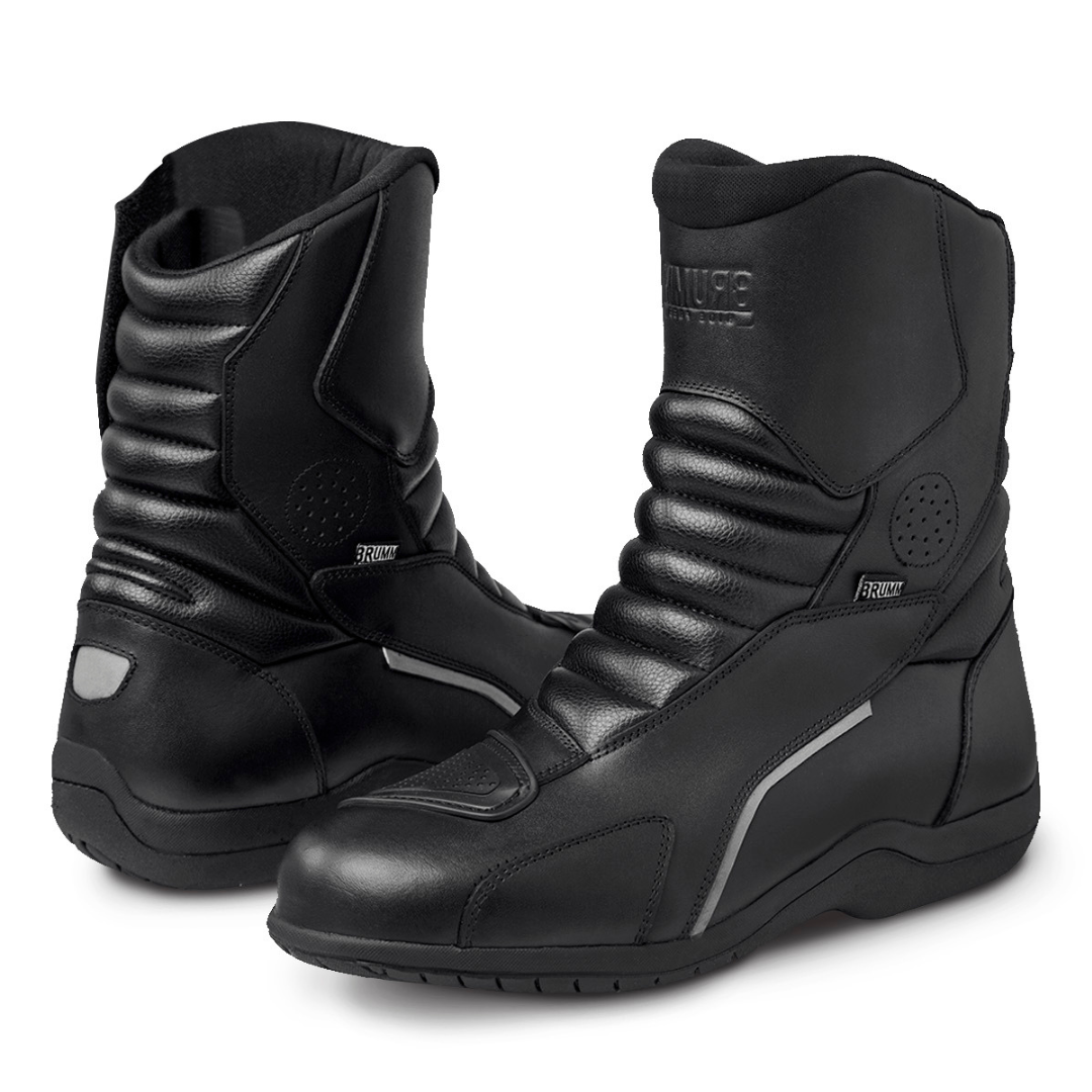 80006 Motorcycle Full Leather Boots with Protections Rubber Sole Sli