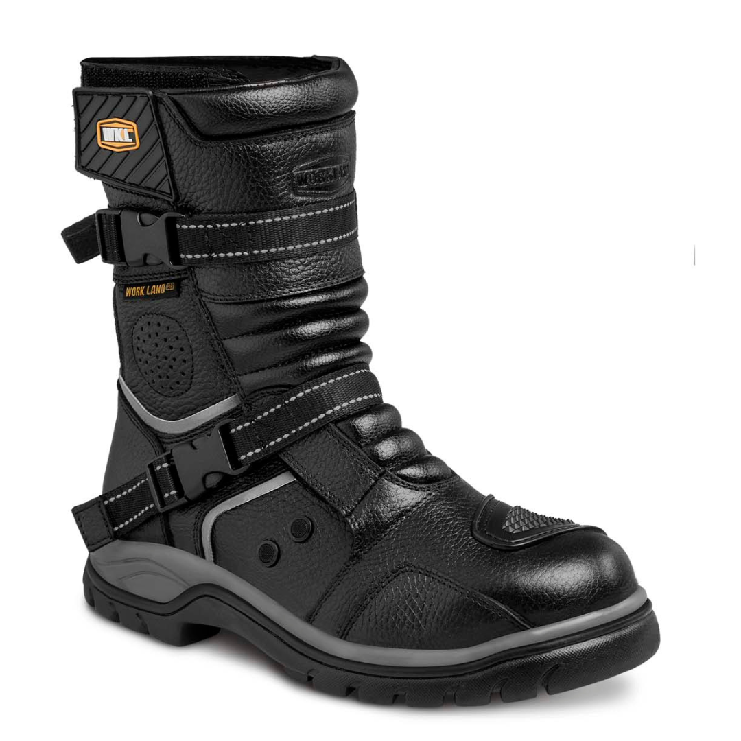 77411 Motorcycle Full Leather Boots with Protections Rubber Sole Sli